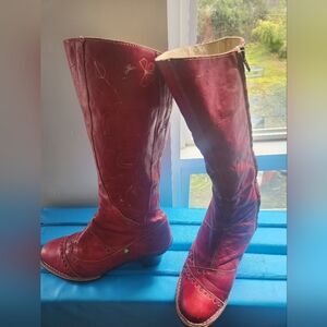 Women’s Red Leather Knee Boots